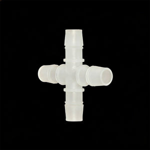4-Way PP Barbed Connector – 4.0mm OD Ports, Multi-Line Distributor Fitting