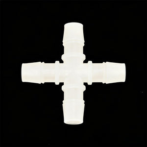 4-Way PP Barbed Connector – 4.0mm OD Ports, Multi-Line Distributor Fitting