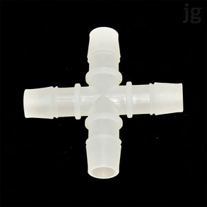 4-Way PP Barbed Connector – 4.0mm OD Ports, Multi-Line Distributor Fitting