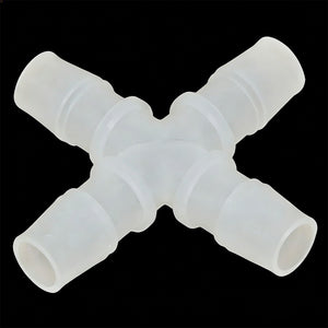 4-Way PP Barbed Connector – 4.0mm OD Ports, Multi-Line Distributor Fitting