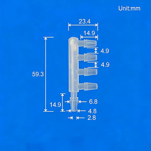 Raccord cannelé 5 voies en polypropylène 5WC-PP-4.8 pour tube de 4,8 mm / 3/16" de diamètre extérieur