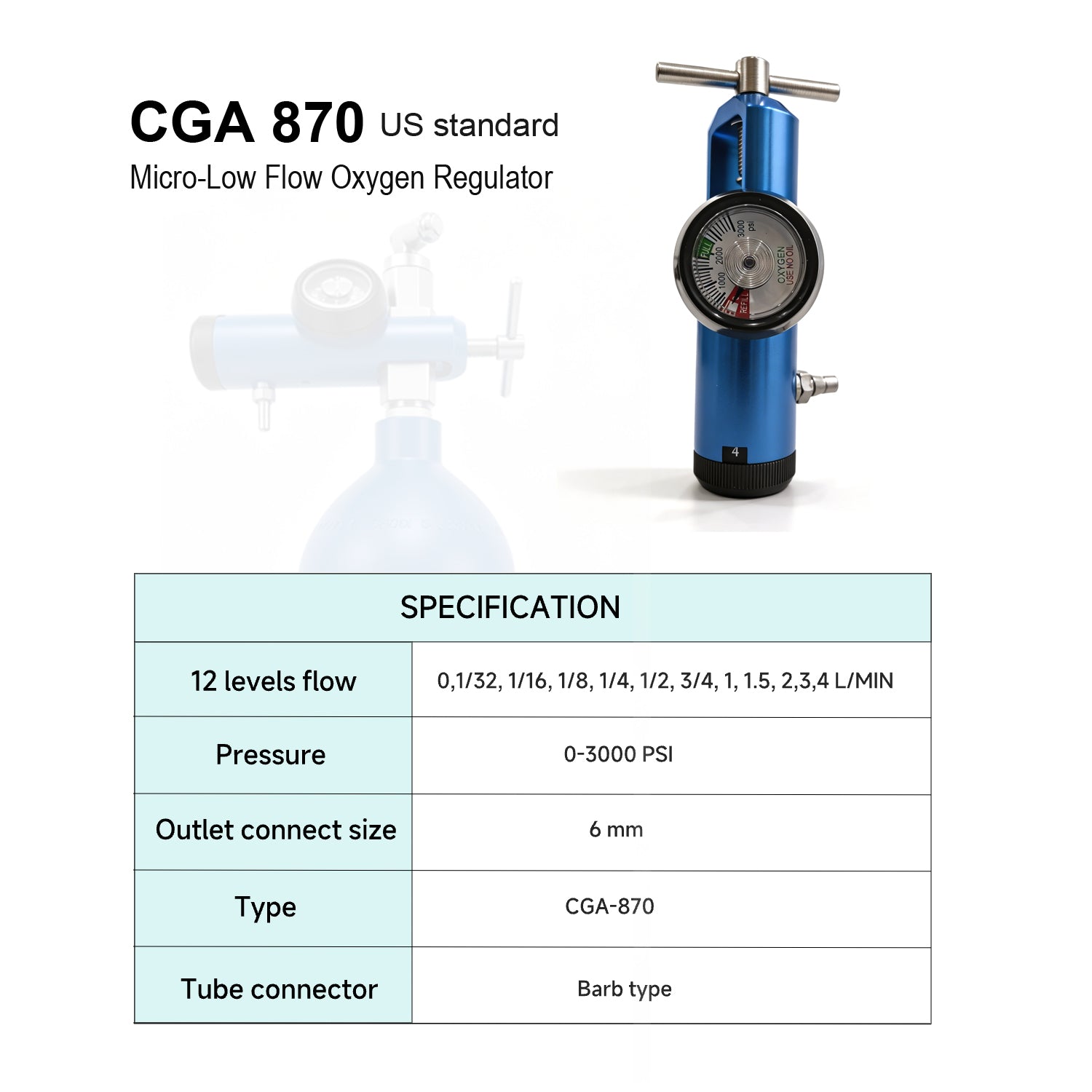 Compact O2 Regulator High Quality Medical Oxygen Regulator CGA870 Low Flow Click Style Pin ...